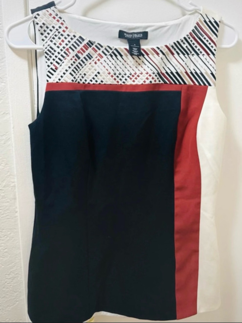 White House Black Market Black, White & Red Colorblock Midi Sheath Dress